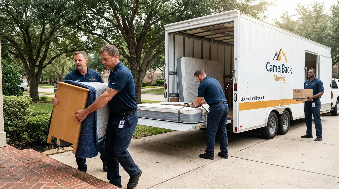 Crew loading residential truck for cross-state move from Eastport, NY