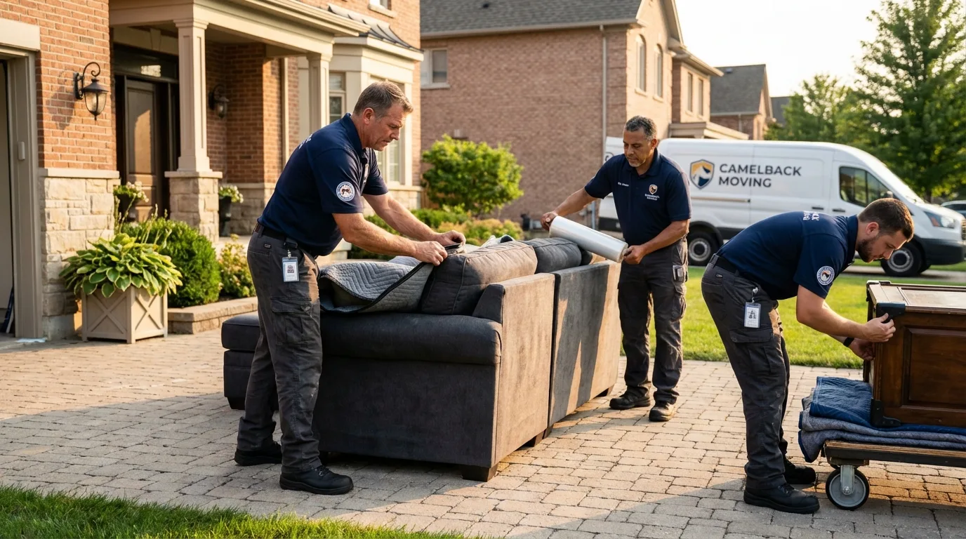 Large estate moving crew wrapping furniture in Eastport, NY